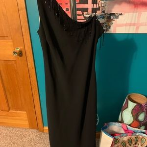 Eva Blue Petite one shoulder black dress. Size 8